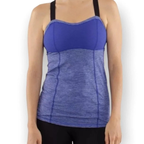 LULULEMON Retro Catch Me If You Can Tank Top Purple Stripe Run Shelf Bra Size 2 - Picture 1 of 14